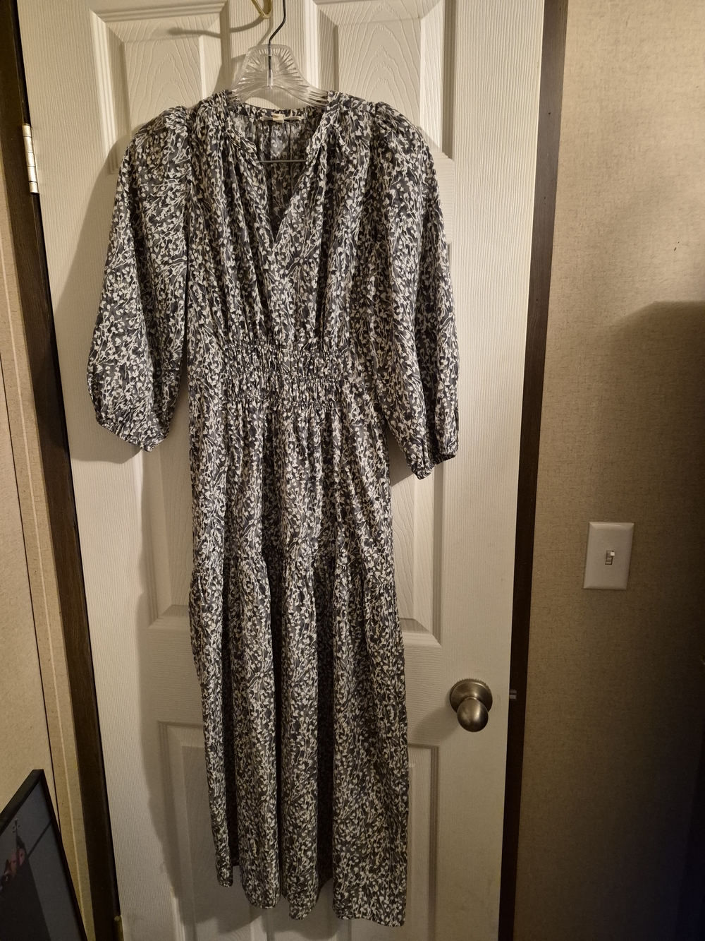 Black and White Floral Maxi Dress with Smocked Waist